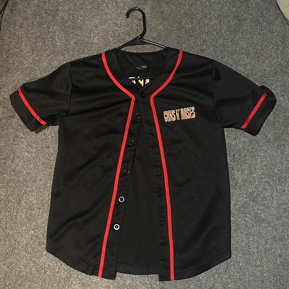 Black Jersey with Red Trim and Guns N' Roses Logo